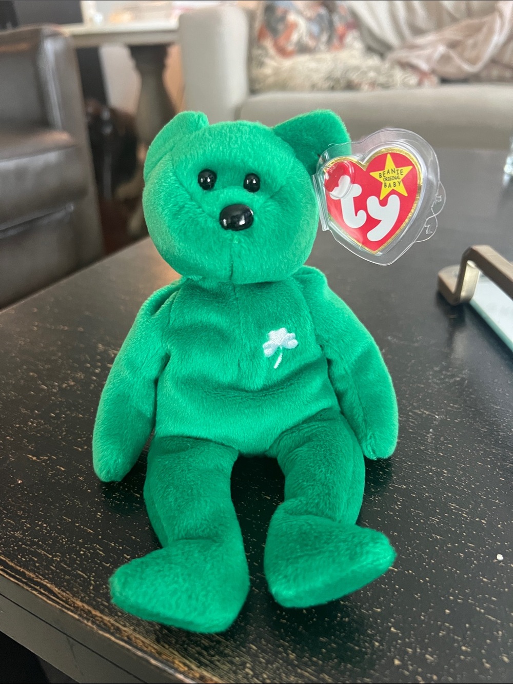 1997 Ty Green beanie baby with Shamrock Embroidery